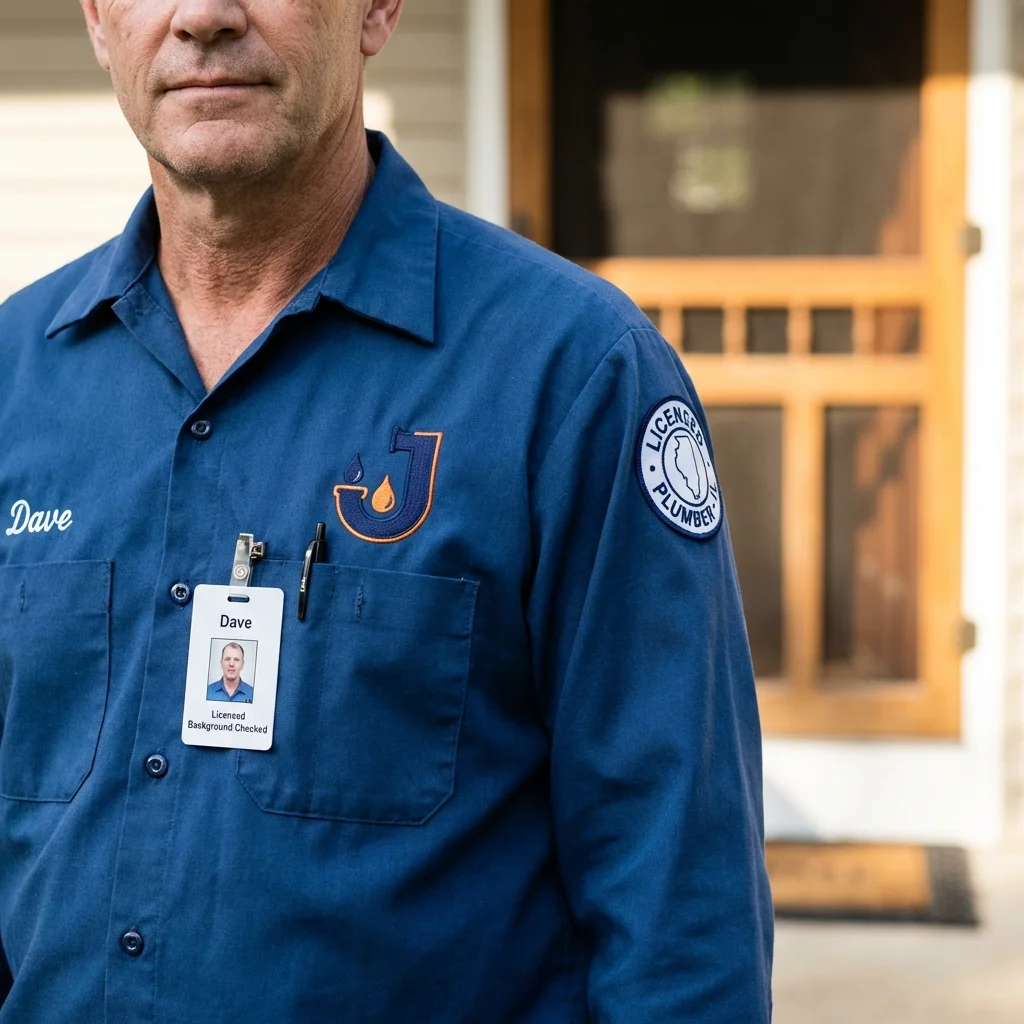 Licensed plumber showing ID badge in Haverhill, MA