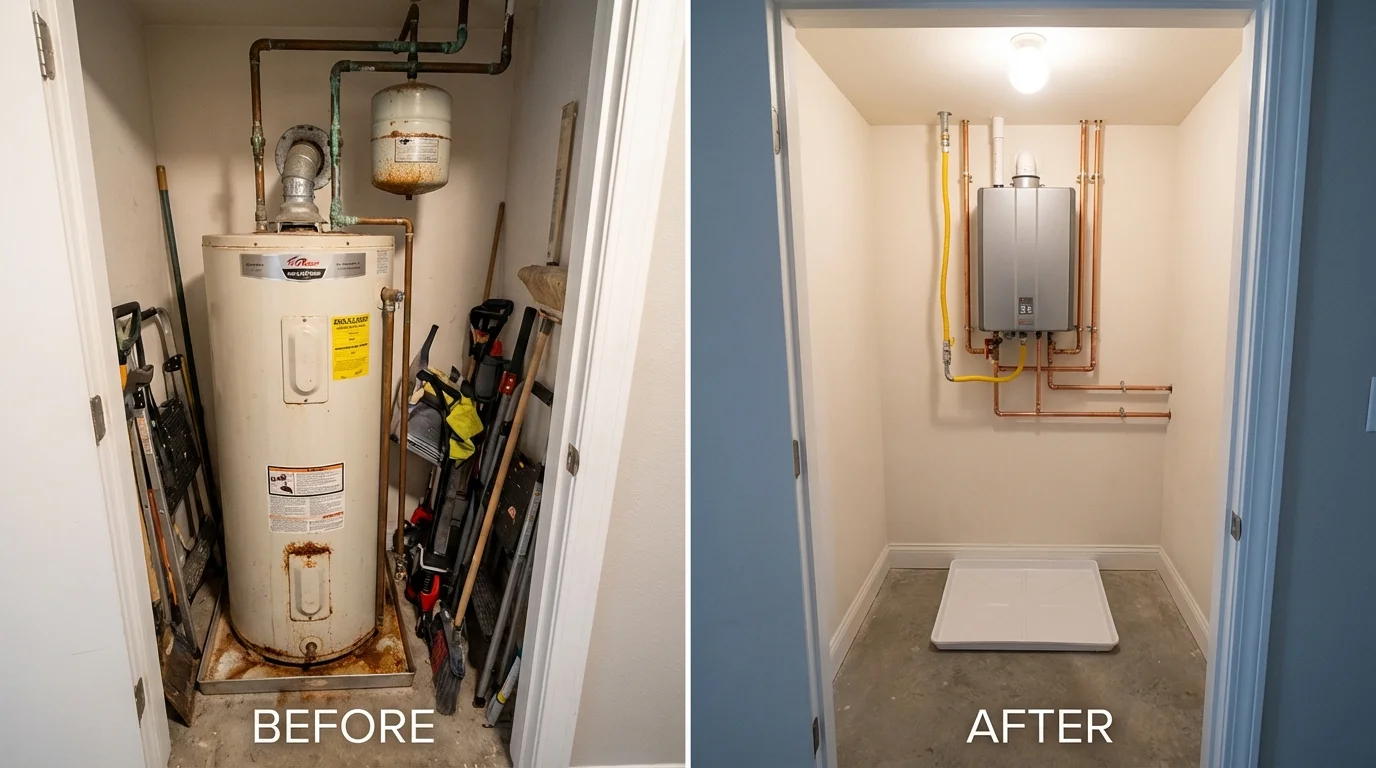 Tank water heater versus wall-mounted tankless unit comparison for Haverhill, MA homeowners