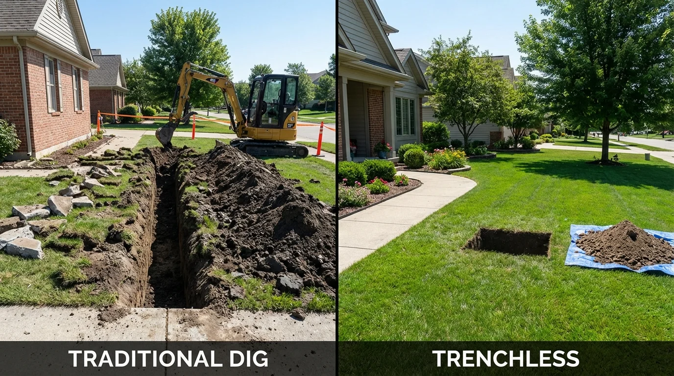 Trenchless sewer repair with minimal yard damage versus traditional excavation in Haverhill, MA